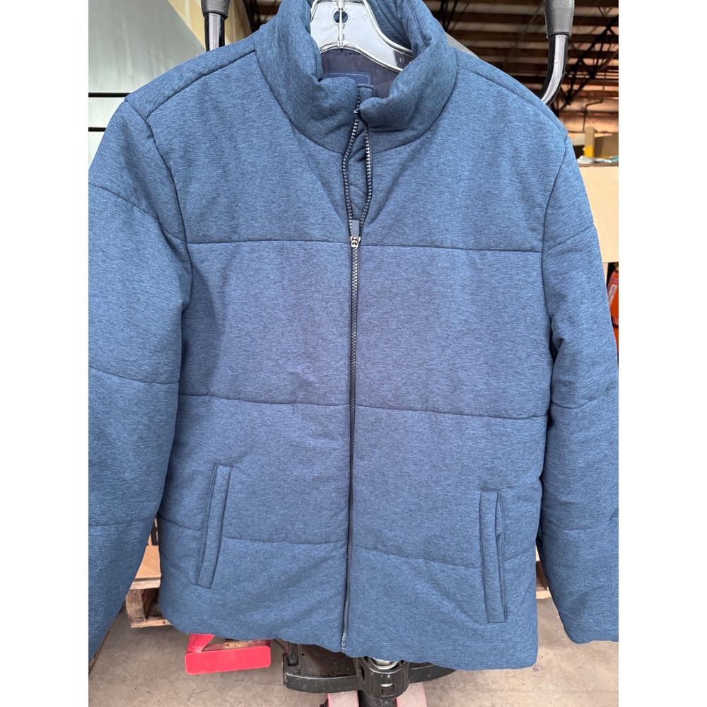 Soybu Mens Medium Puffer Jacket Heathered Blue Full Zip Quilted Insulated Coat